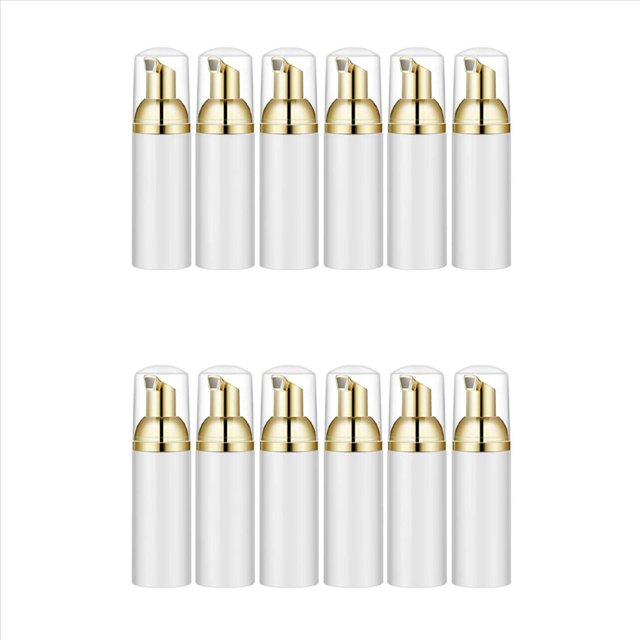Botella de Espuma de 50 Ml / 1.7 Oz con Bomba de Oro, 12 Piezas, Dispensadores de Espuma de Viaje VacíOs Oro + Blanco