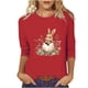thumbnail image 2 of Xuyuer Ladies' Easter Print Round Neck Three Quarter Sleeve 3/4 Sleeve T-shirt Loose Tops Casual Loose Fit Crewneck T Shirts Tunic Tops, 2 of 5