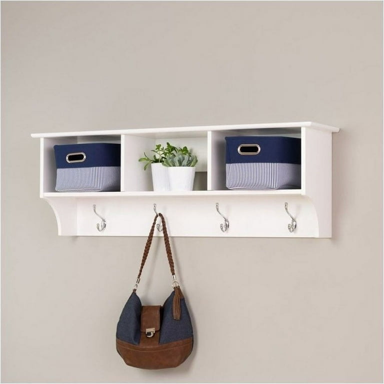 Hawthorne Collections Entryway Wall Cubby Shelf Coat Rack in White