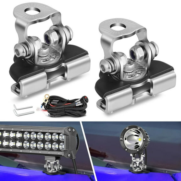 2X Car A-Pillar Front Bonnet Hood Mount Bracket For LED Light Bar Cube Pod Wire