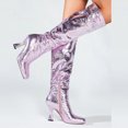 thumbnail image 4 of Juebong Women Boots Square Toe Shoes Zip Shoes Fashion High Heel Shoes Knee-High Boots Shiny Stilettos,Purple Size 6, 4 of 7