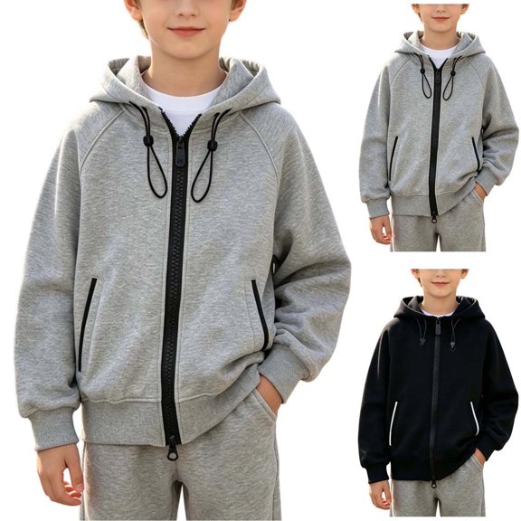 NAISIBABY Boys Long Sleeve Hoodies– Dual-Zipper Casual Pullover Winter Hooded Zip-Up Sweatshirt Gray Size 160