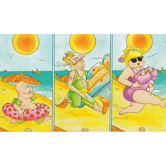 Comic Funny Beach Cartoon Picture on Stretched Canvas, Wall Art Décor, Ready to Hang!