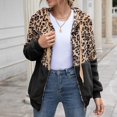 thumbnail image 2 of Womens Leopard Print Hoodie Patchwork Fleece Zipper Jacket with Pockets, Black, XL, 2 of 4