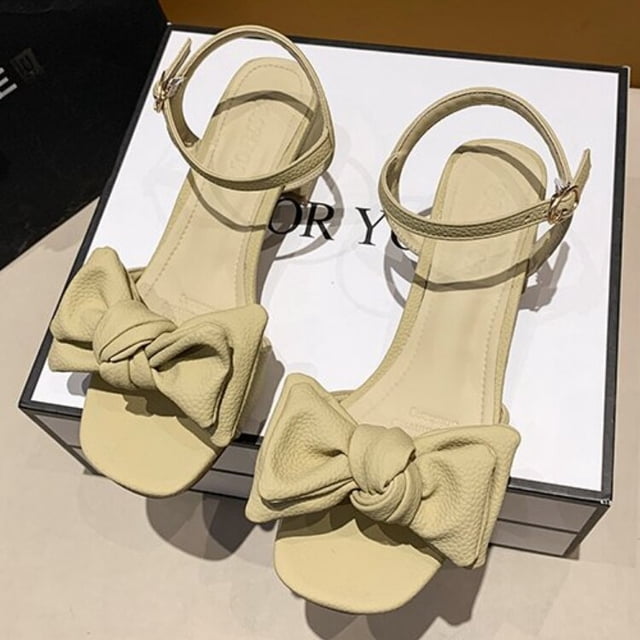 Sandalias de mujer con punta cuadrada y punta abierta, zapatos de fiesta de tacón medio con lazo bonito, zapatos de vestir de boda elegantes para mujer, tacones de mujer 38 Gao Jinjia LED