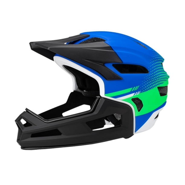 Casco integral para bicicleta, ajustable y cómodo, con mentonera desmontable. Azul Verde