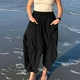 thumbnail image 6 of IDALL Linen Pants Women Wide Leg Pants Woman LILLUSORY Women‘s Linen Wide Leg Pants 2023 Casual Loose Lightweigt Beach Palazzo Harem Pants Baleaf Pants Women Baggy Pants Black S, 6 of 7