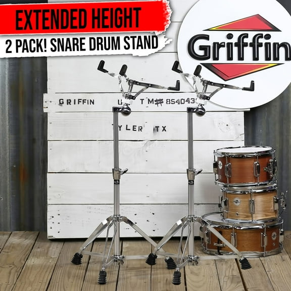 Concert Height Stand-Up Tall Snare Drum Stands (2 Set BUNDLE) Griffin Extendend