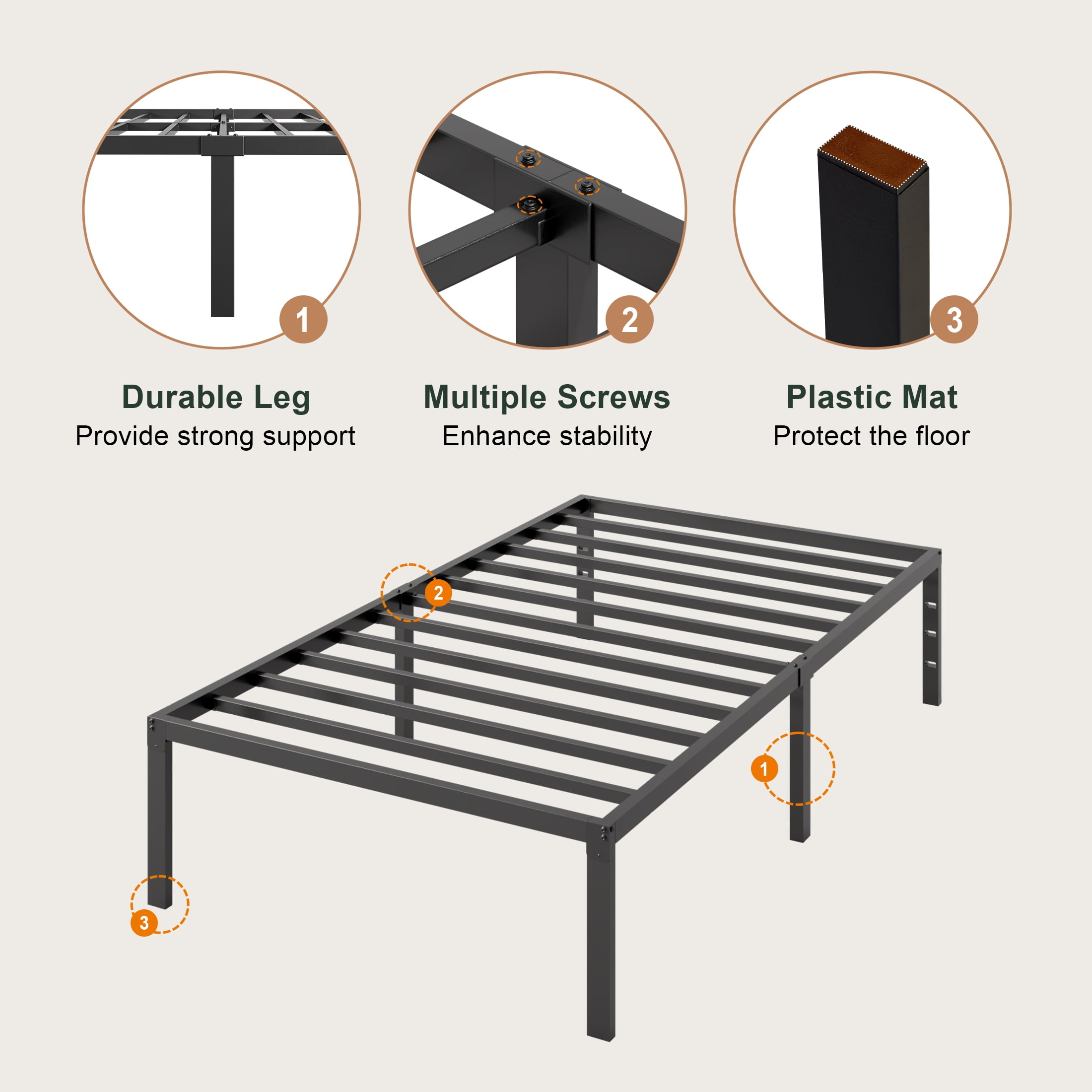 Amolife Heavy Duty Twin Size 12'' Metal Platform Bed Frame with Ample Under Bed Storage Space, Black