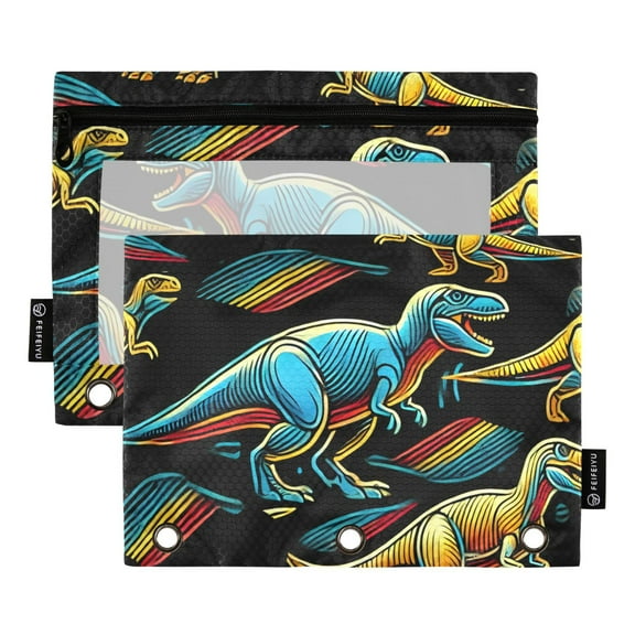 ALAZA 2 Pack Pencil Pouch Dinosaur Pencil Case for 3 Ring Binder Clear Window Pencil Bag Organizers