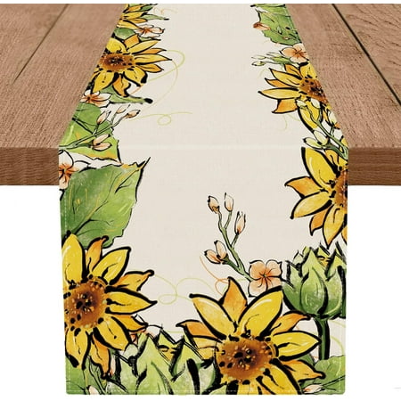 

Summer Table Runner Sunflower Watercolor Seasonal Dresser Home Kitchen Dining Table Party Decor 13 x 72 Inch