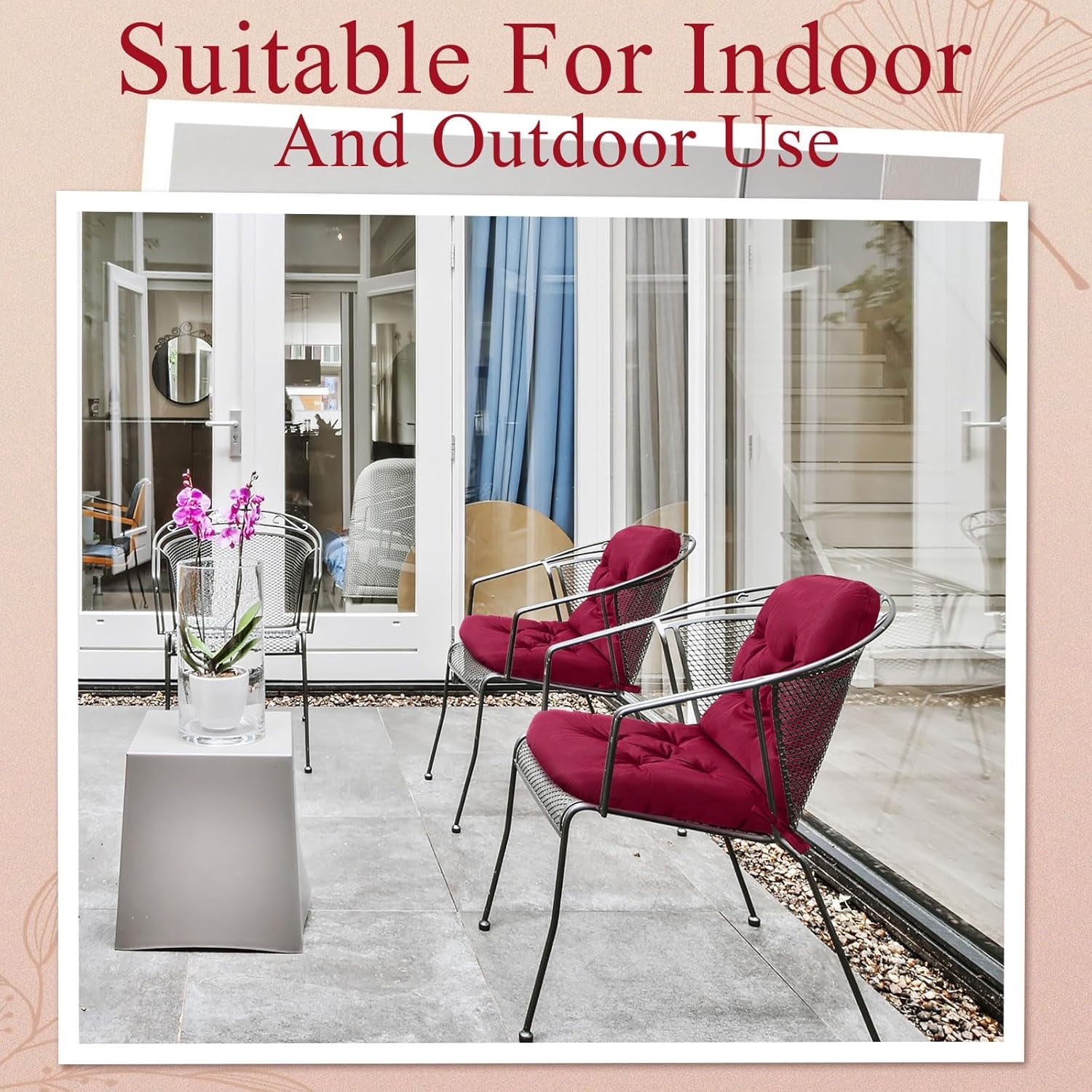Tufted Back Chair Cushion Indoor Outdoor Weather Resistant Swivel Rocker Patio Chair Cushions for Outdoor Furniture(Wine Red,4 Pack)