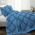 thumbnail image 2 of CCNY 1000 TC 100% Egyptian Cotton Duvet Cover with 2 Matching Pillowcases King/Cal King Size Diamond Ruffle Pattern, Zipper Closure, Corner Ties (Mediterran Blue), 2 of 7