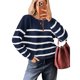 thumbnail image 2 of Suéter Corto de Cuello Redondo para Mujer, Larga, Tejido Grueso, Estilo Jersey, Ideal para Otoño Azul Marino y L, 2 of 7