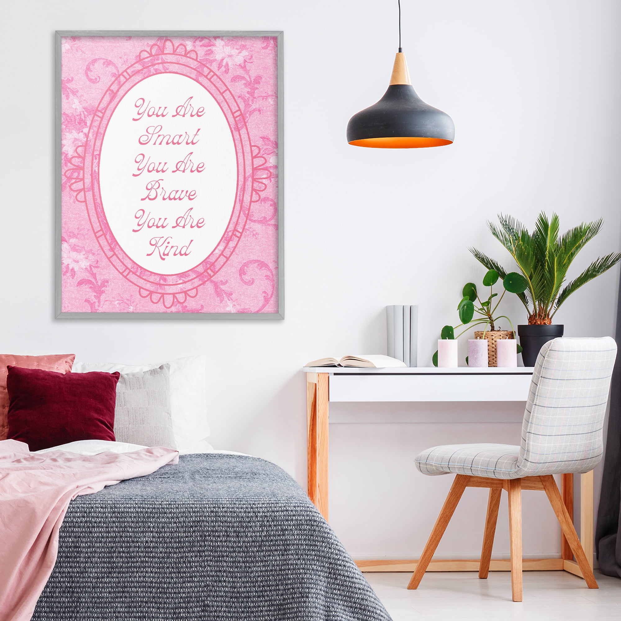 Stupell Industries Smart Brave & Kind Ornate Pink Gray Framed Giclee Art, design by Lil' Rue
