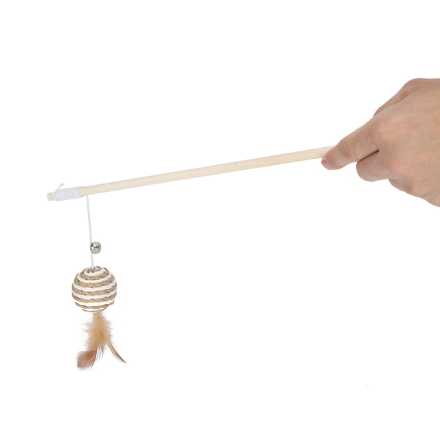 LAFGUR Cat Interactive Toy,Wooden Pet Cat Teaser Toy Rod Stick with Round Ball Feather Kitten Interactive Toys,Interactive Cat Teaser