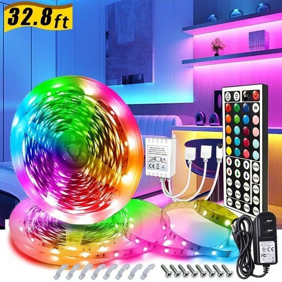 LED Strip Lights 32.8ft Waterproof Flexible Color Changing LED Light Strip with Remote 44 Key,5050 RGB LED Strip Lights Kit for Home,Bedroom,Kitchen,Bar,DIY Party Decoration