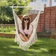 thumbnail image 5 of Handwoven Cotton Rope Hammock Chair with Metal Spreader Bar, Boho Hanging Chair Bedroom, Indoor Outdoor Swing Chair with , SandyBeach White, 5 of 6