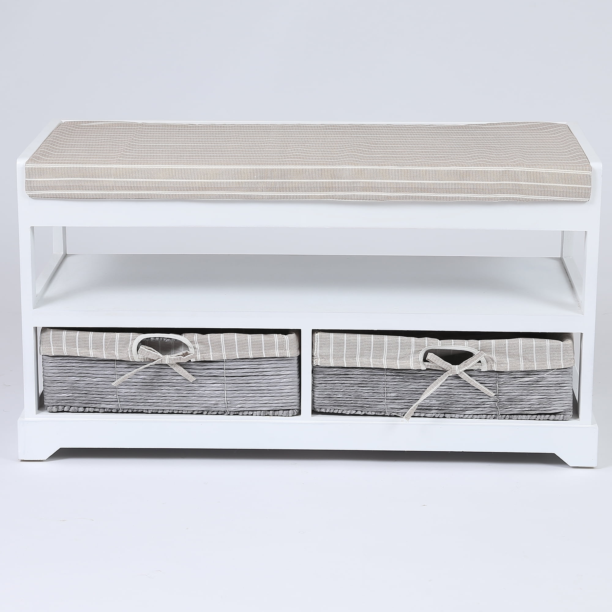 White Wood Storage Bench