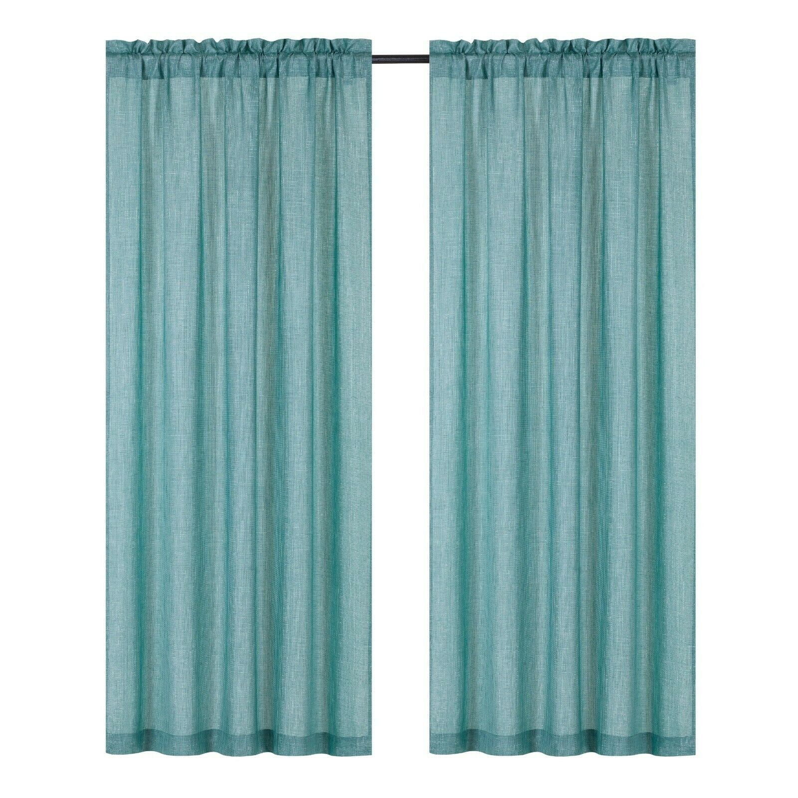 Kate Aurora Shimmery Sheer Ultra Chic Rod Pocket Window Curtain Panel Pair - Aqua