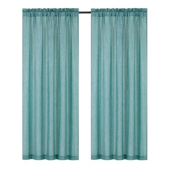 Kate Aurora Shimmery Sheer Ultra Chic Rod Pocket Window Curtain Panel Pair - Aqua