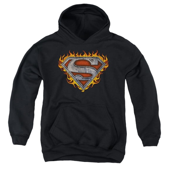 Superman - Iron Fire Shield - Youth Hooded Sweatshirt - Large