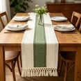thumbnail image 6 of Boho Table Runner 47x12 Inch, Linen Blend Coffee Table Scarf for Kitchen Dining Room, Hand Woven Tassel Centerpiece for Vanity Dresser, Summer Home Decor for Boho Farmhouse Style, 6 of 6