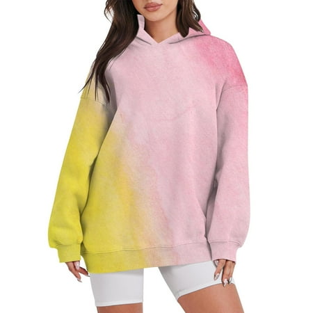 (clearance Items)Nehekpu Tie Dye Shirt Women Graphic Hoodies Casual Tops for Women Oversized Sweatshirts Hoodies Long Sleeve Shirts Pullover Fall Clothes with Pocket Hoodies for Women Pink L