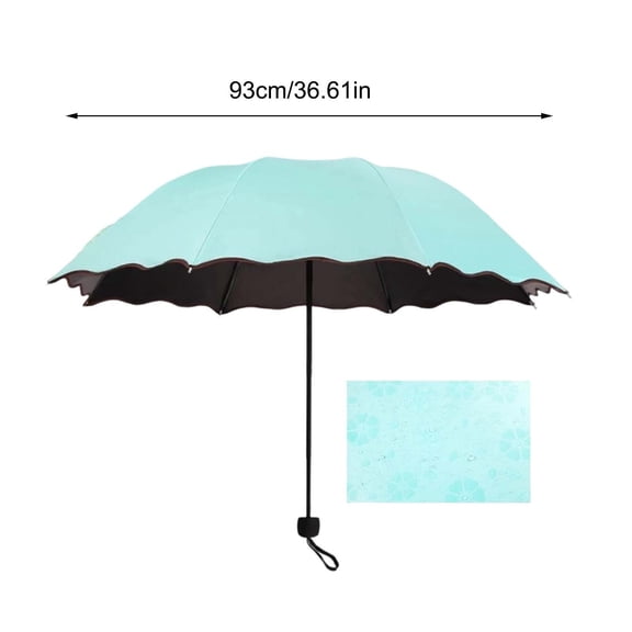 8-Rib Manual Open Umbrella, UV Protection Black Coated Parasol, Water-Activated Flower Folding Umbrella for Women, Travel & Outdoor, Windproof Compact Design, Blue