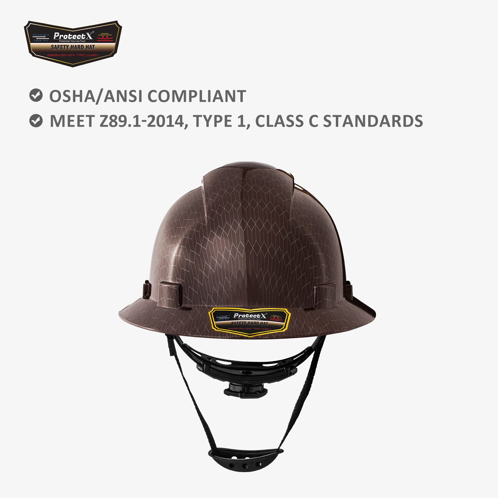 ProtectX Premium Full Brim Hard Hat, Cascos De Construccion for Safety, Vented, 6-point Adjustable Ratchet Suspension, Burgundy, OSHA/ANSI Compliant