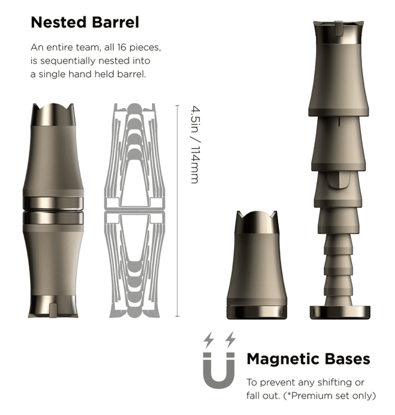 Crownes Chess Set – Compact Magnetic Travel Chess Game, Nesting Piece Design Modern, Portable, Roll-Up Storage Tube, Gift for Chess Enthusiasts & Travelers
