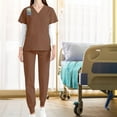 thumbnail image 1 of Conjunto de uniforme médico, trajes de trabajo, camiseta y pantalones de enfermera, uniforme médico de enfermería para mujer, ropa de trabajo de manga Marrón, 1 of 10