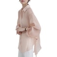 thumbnail image 2 of Mdesiwst Summer Spring Women Jacket Thin Sunscreen Anti-UV Quick Dry Cooling Solid Color Lapel Single-breasted Lace-up Strap Long Sleeve Shirt Cycling Office Top Blouse, 2 of 7