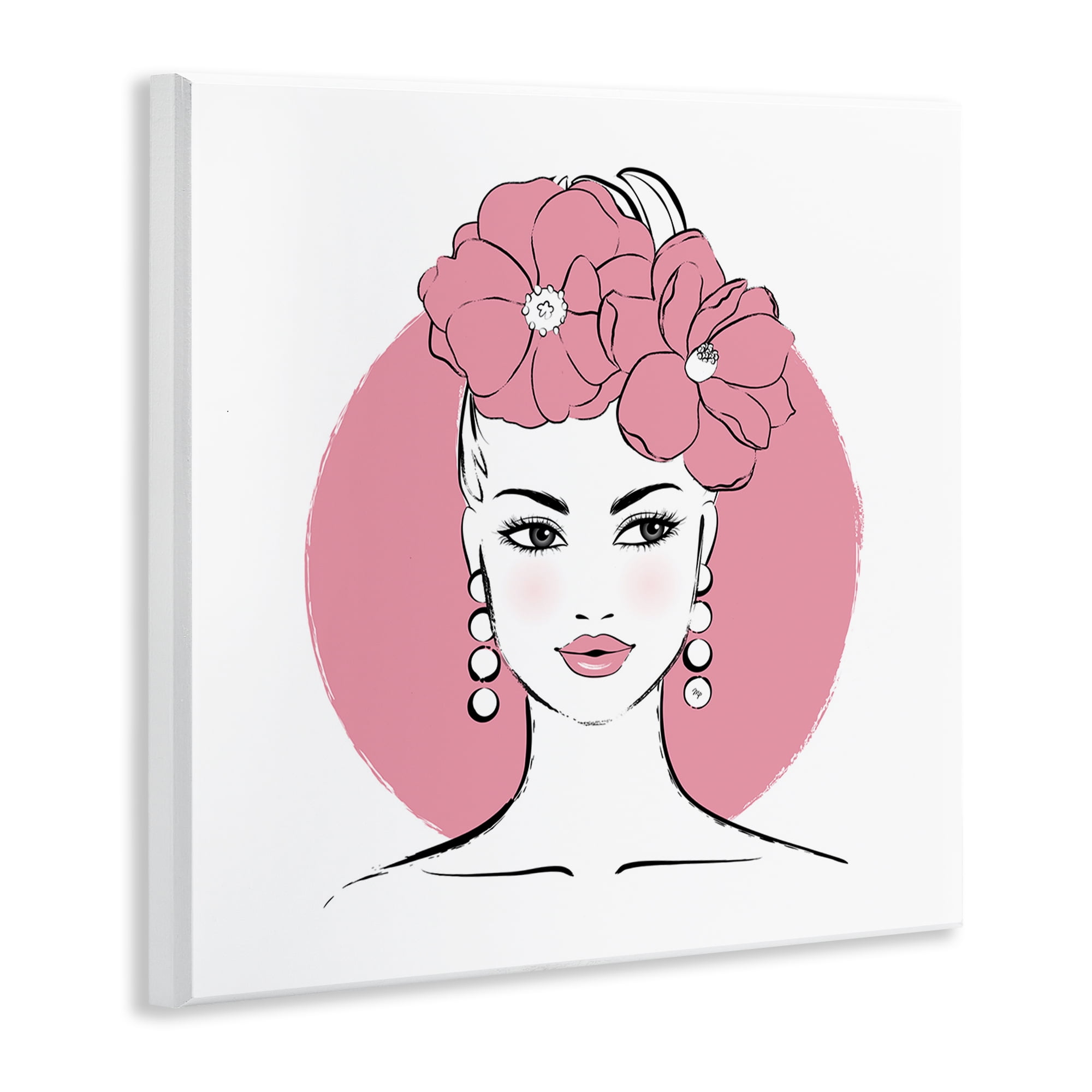 Stupell Industries Pink Lady Portrait Novelty Painting Unframed Art Print Wall Art, 12 x 12