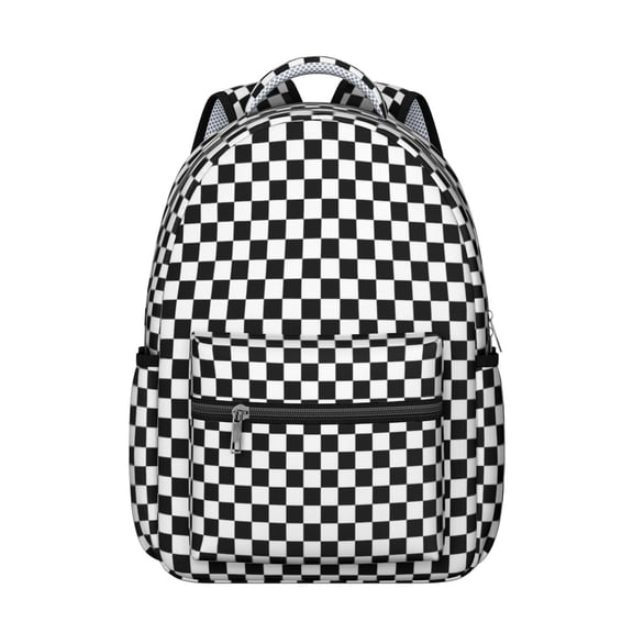 Black and White Checkered Pattern Backpack for School, Cute School Bag with Adjustable Shoulder Straps and Padded Back, 15.3"x11"x7.1"