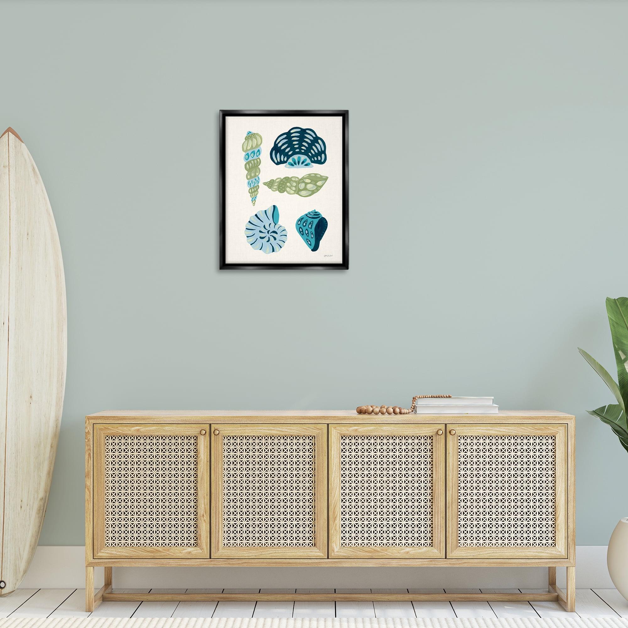 Stupell Industries Blue Shell Collection Nautical & Beach Painting Black Floater Framed Canvas Art Print Wall Art, 25 x 31