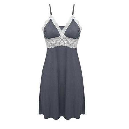 

Just Clearance! Luscious Sexy Backless Sling Nightdress Deep V-neck Lingerie Above-knee Sleepwear with Lace Stitching for Female