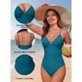 thumbnail image 6 of MOYIKO One Piece Swimsuits for Women Tummy Control Bathing Suit Ruched Sexy V Neck Slimming Swimwear, 6 of 7