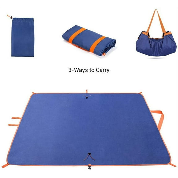 Oumilen Portable Beach Blanket, Waterproof Picnic Blanket with Tote, Sand Proof Picnic Mat Camping Mat for Outdoor Travel, Hiking, Camping, Sports 57 In. x 57 In., Blue