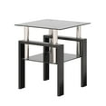 thumbnail image 4 of Tempered Glass End Table, Square Glass Side Table with Steel Pipe & Metal Legs, 2-Tier Modern Glass Nightstand for Living Room & Office(Black Glass + Black Leg, Set of 1), 4 of 9