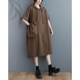 thumbnail image 3 of Women's Summer Half Sleeve Midi Length With Big Pocket Solid Color Dress With Hood GA2669 Coffee, 3 of 4