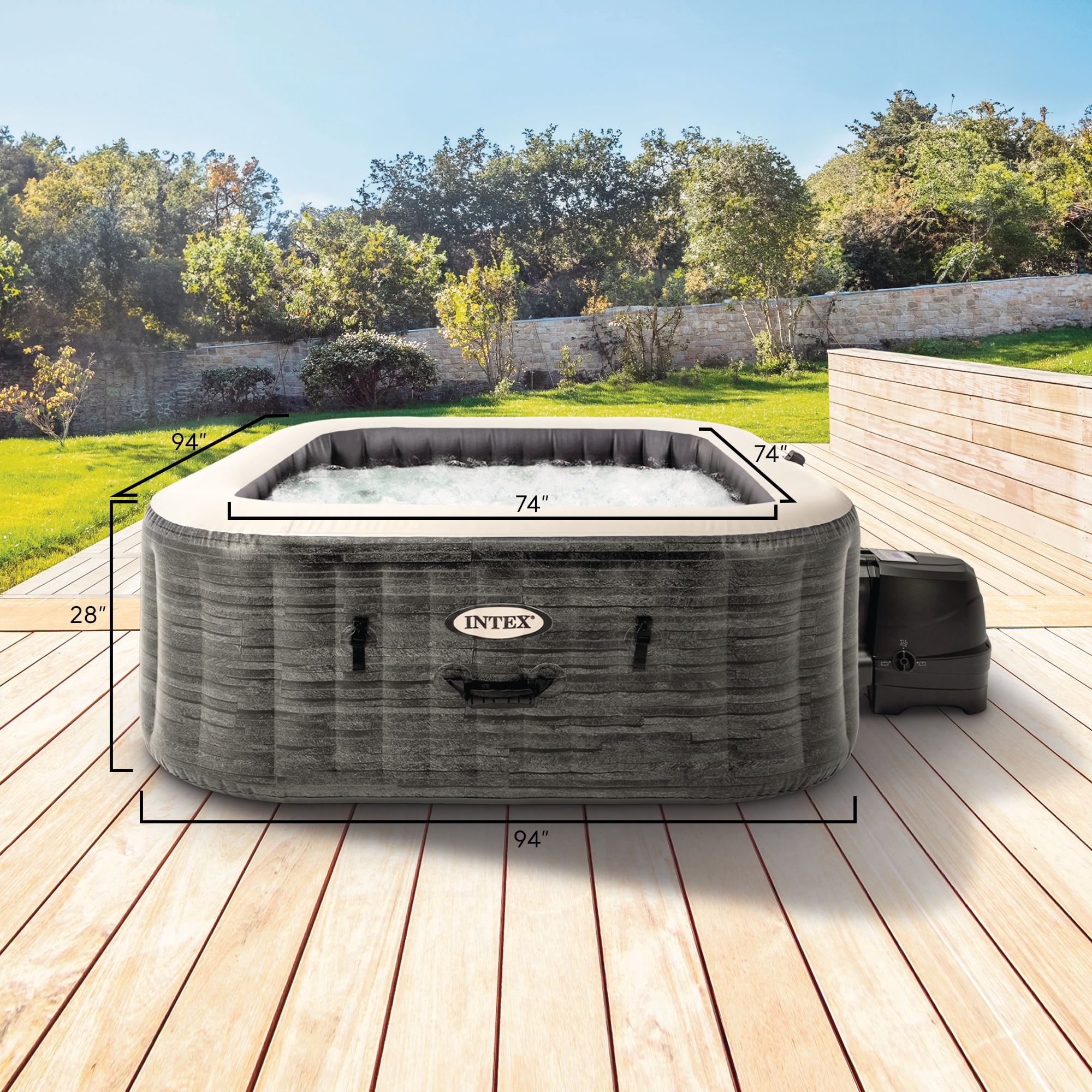 INTEX PureSpa Plus Greystone Deluxe 6 Person Inflatable Hot Tub Spa w/ Jets
