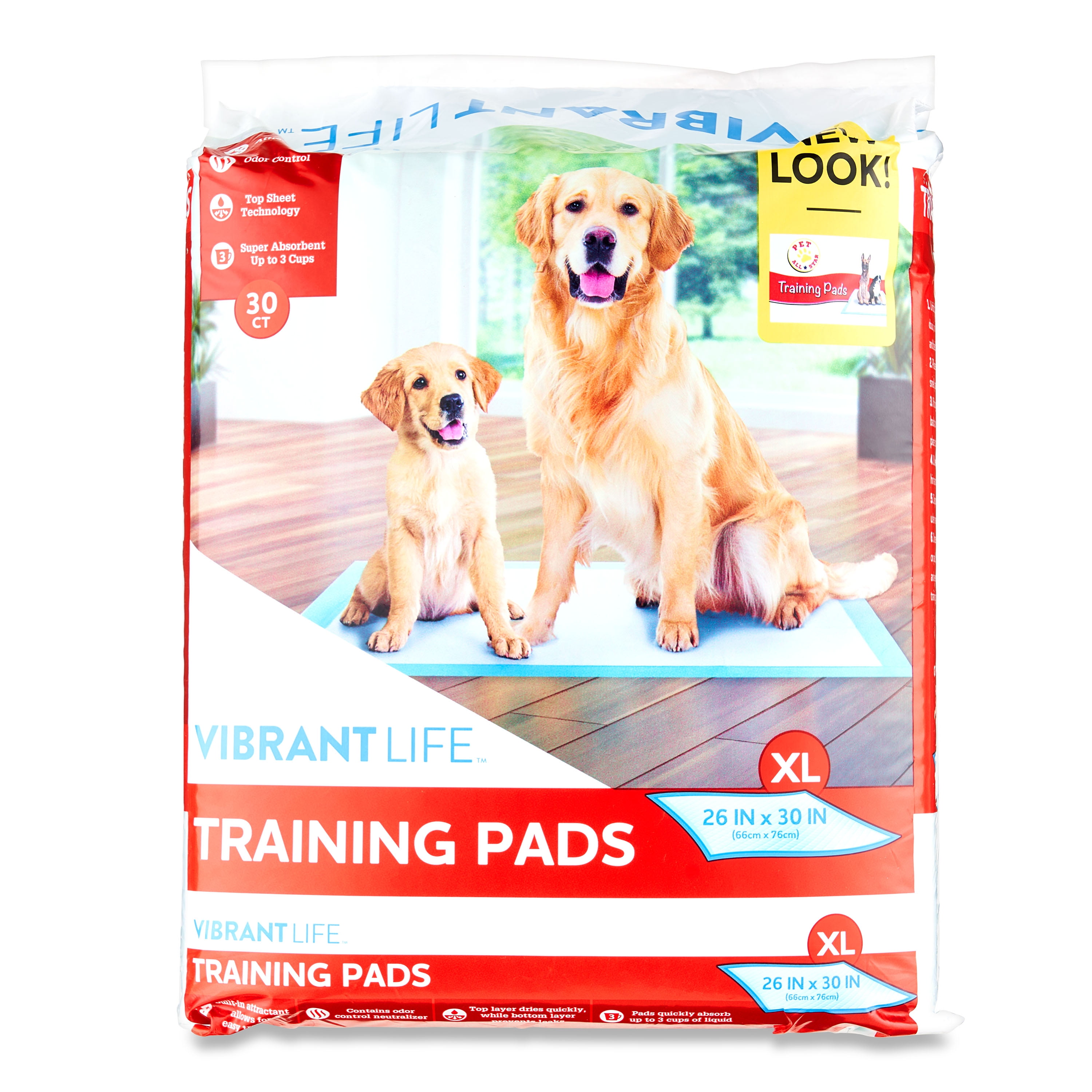 Vibrant Life Training Pads, XL, 26 in x 30 in, 30 Count