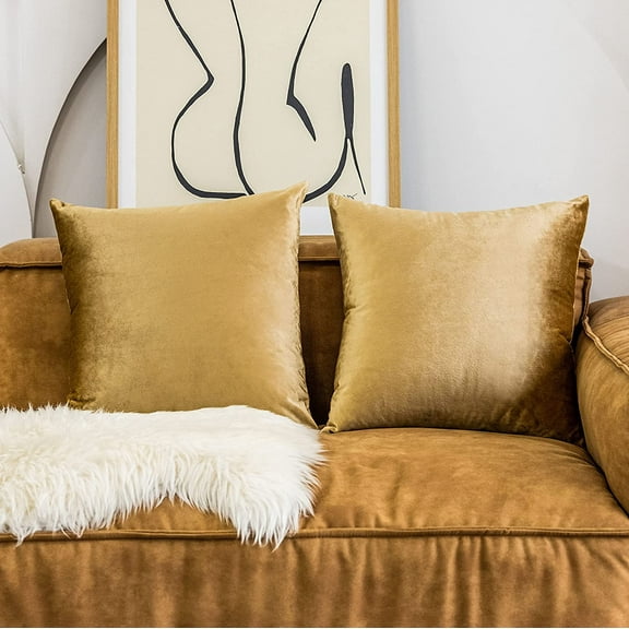 Euro Shams Square Throw Pillow Covers Decor Decorative Pillow Cases for Bed Sofa Couch Office Car, Set of 2, Gold