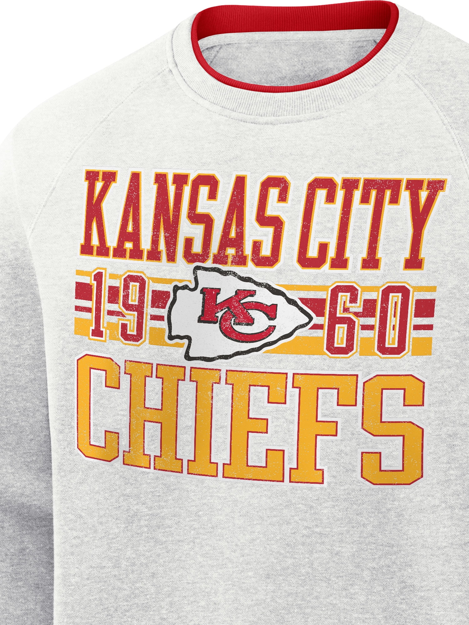 NFL Kansas City Chiefs Men's Cotton Gray Heather Long Sleeve Crew Fleece Sweatshirt