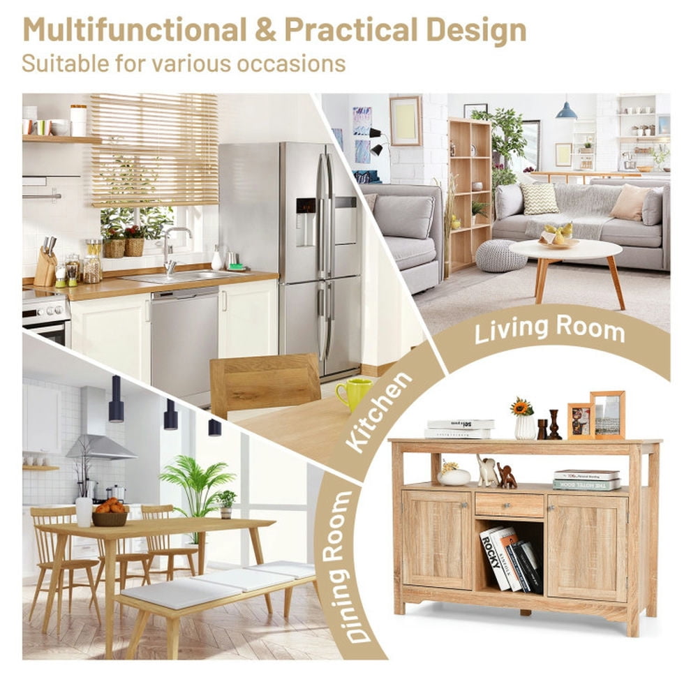 Finihen Kitchen Storage Cabinet, Buffet Sideboard, Server Buffet Sideboard With Wine Rack and Open Shelf, for Dining Room, Kitchen, Living Room, Natural Finihen Kitchen Storage Cabinet, Buffet Sideboard, Server Buffet Sideboard With Wine Rack and Open Shelf, for Dining Room, Kitchen, Living Room, Natural