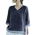thumbnail image 2 of Fznquz Tunic Womens Tops Elbow Length Blue Casual T Shirts Embroidered V Neck Fashion Women’S Blouses, 2 of 6