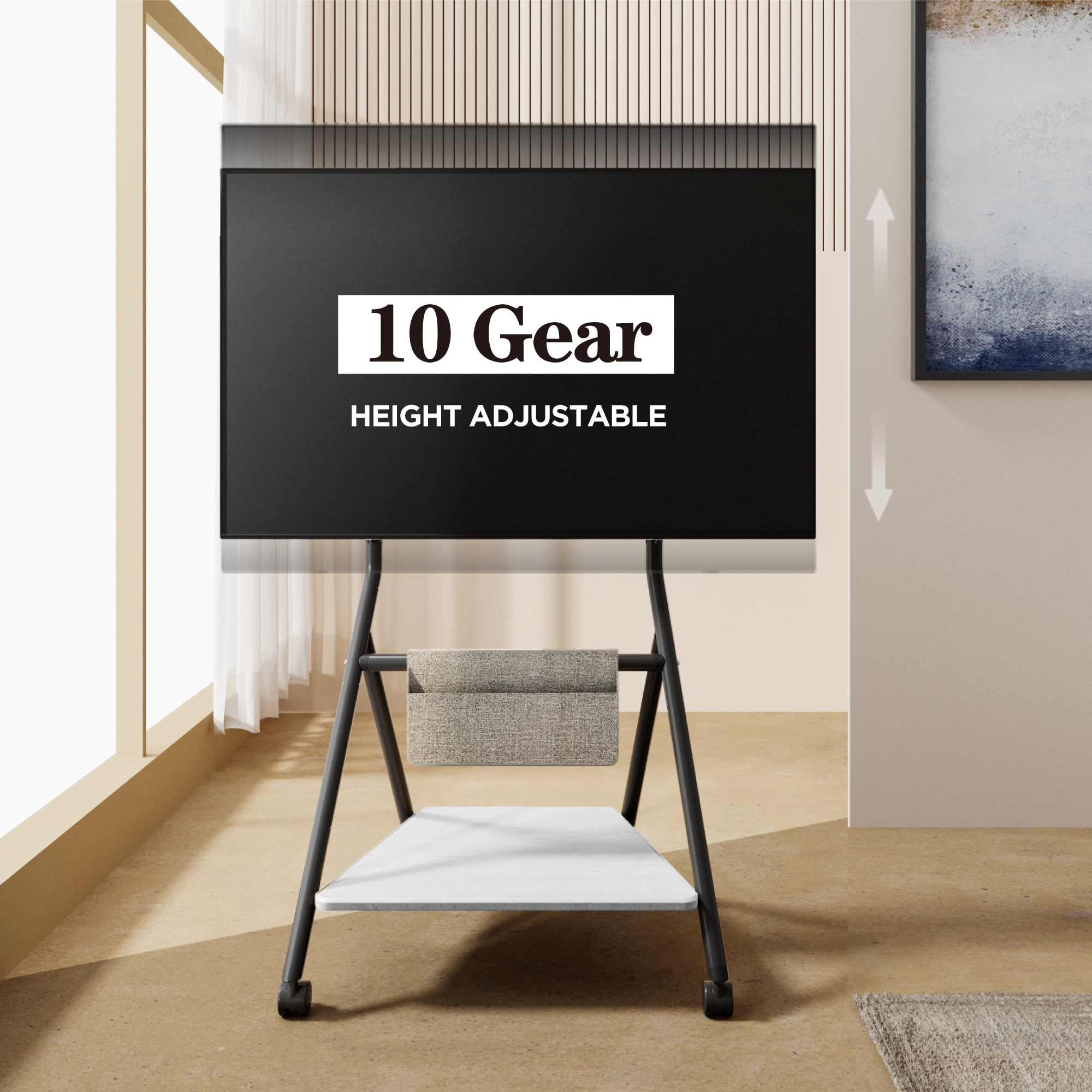 FITUEYES Storage Rolling TV Cart Height Adjustable Corner TV Stand Mount for TVs Up to 65 Inch