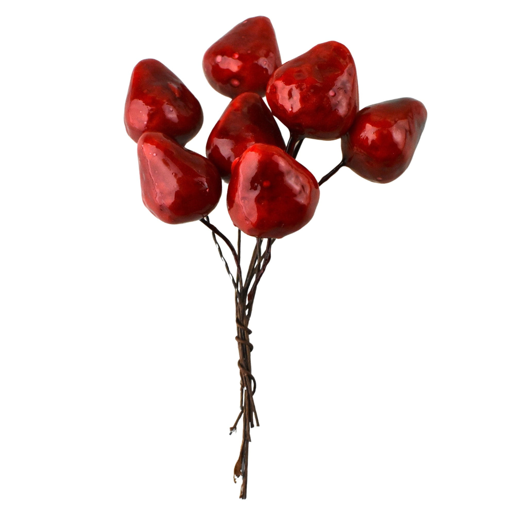 Artificial Glossy Foam Mini Strawberry Picks, 6Inch, 8Count