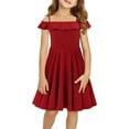 thumbnail image 3 of KISSMODA Girls Dress Casual Round Neck A Line Ruffle Sleeve Knee Length Dresses 4-13 Years, 3 of 4